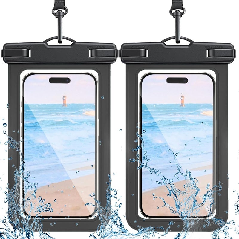 DNNBAO 2 Pack Waterproof Phone Pouch with Adjustable Lanyard for iPhone 17 16 15 14 13 12 Pro Max, for Samsung Galaxy S25/S24 up to 7.5", IPX8 Water Proof Phone Case Dry Bags Black/Black - Image 1